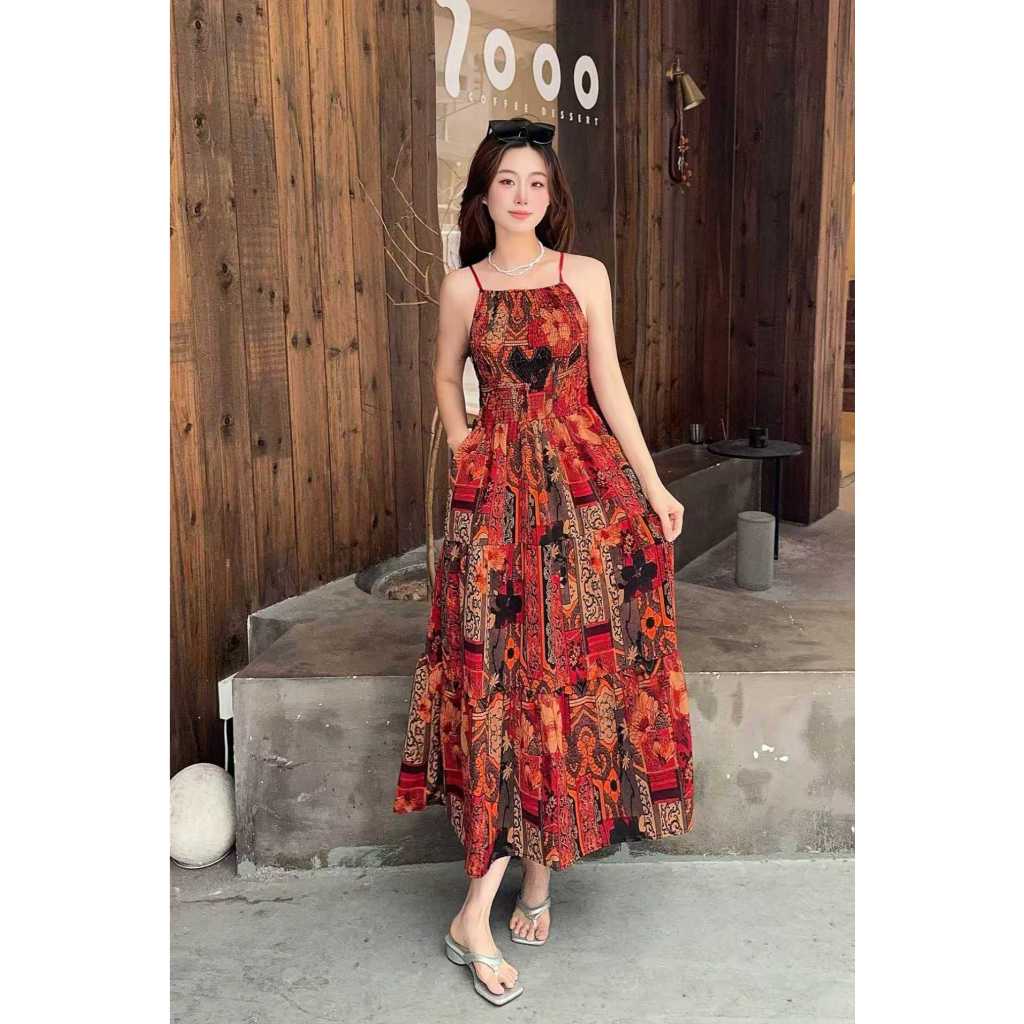 Women Floral Maxi Dress Summer Boho Dress Sleeveless Long Dress Beach Vacation Casual Dress Elegant