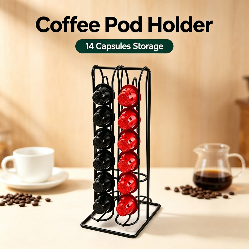 Metal Coffee Capsule Holder Vertical Pod Storage Rack 14 Slots ...