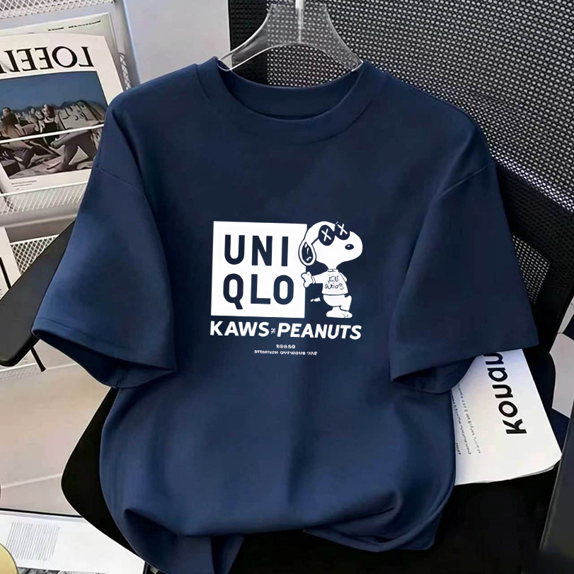 Men's Oversized Cotton T-Shirt Kaws Snoopy Graphic Printed Loose Fit ...
