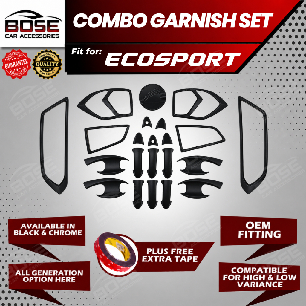 Garnish Cover Combo Set for Ford Ecosport 2019 - Onwards Black / Chrome ...