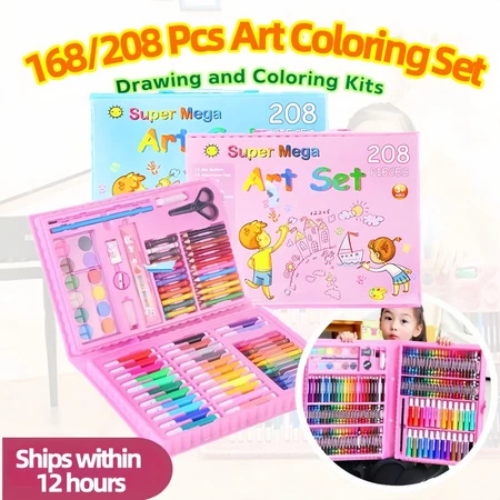 168/208 PcsKids Super Mega Art Coloring Set Crayons Oil Pastels Color ...