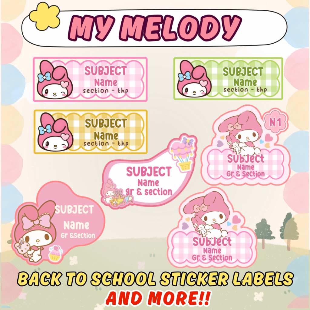 Customized Sanrio My Melody Name & Subject Label Waterproof Stickers ...
