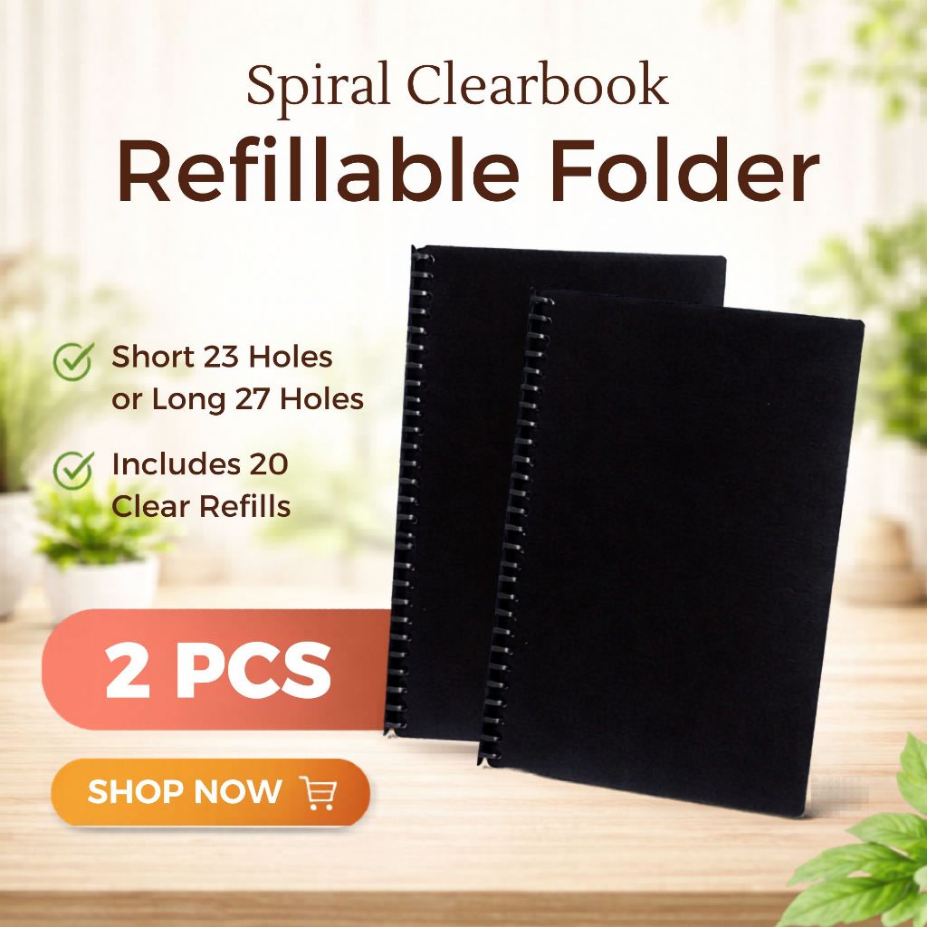 Spiral Clearbook Refillable Folder 23 Holes Short or 27 Holes Long ...