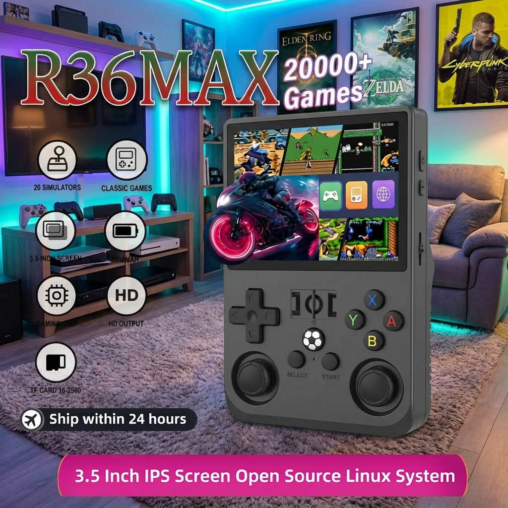 R36max Retro Gaming Console 4.0-Inch Large Screen Handheld Gaming ...
