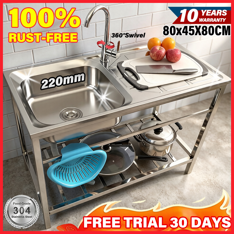 [10-YEAR WARRANTY]Stainless Steel Kitchen Sink 80x45cm Lababo with ...