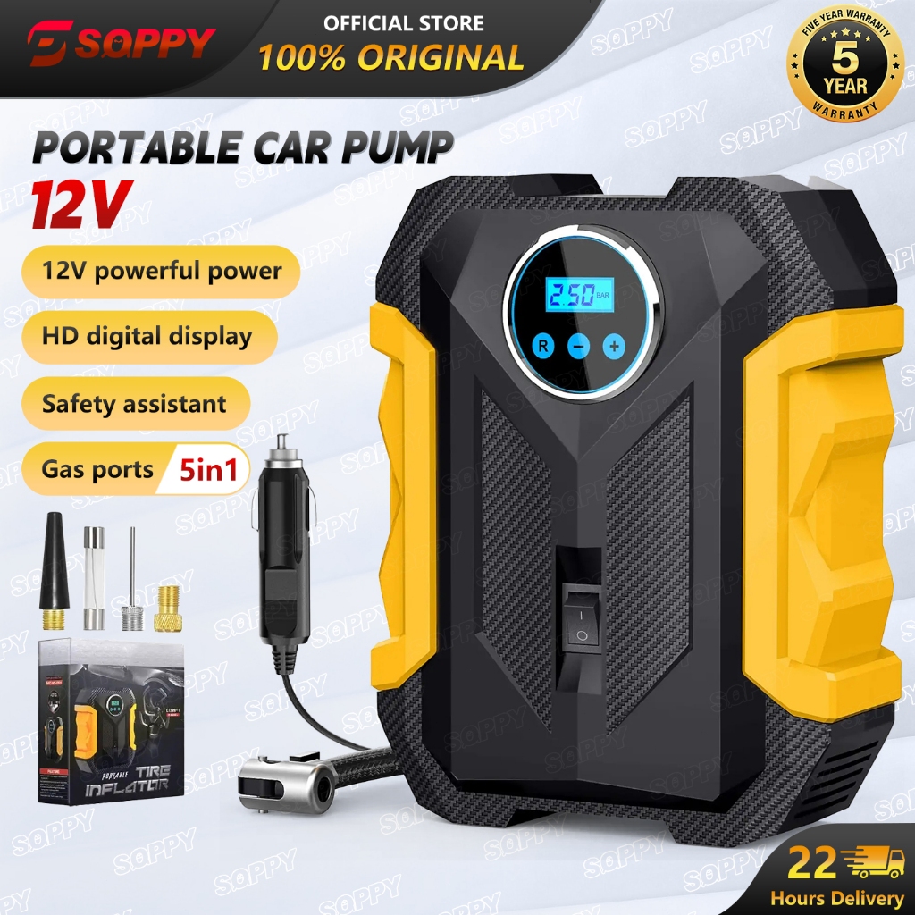 SOPPY 120W Air Compressor 12V Portable Car Tire Inflator 150psi Digital ...
