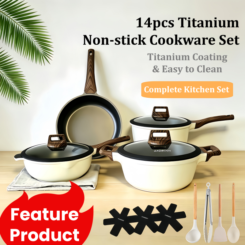Gaoboos Non Stick Cookware Set Wok Milk Pot Frying Pan Maifan Stone ...