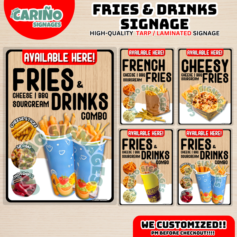 Food signages French Fries l Fries & Drinks Signage | Laminated ...