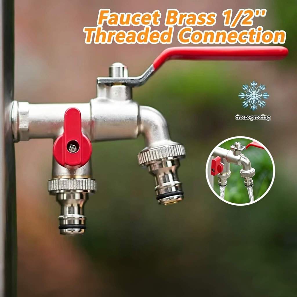 Garden Brass Faucet, 1/2'' Threaded Connection with Dual Outlet Spout ...
