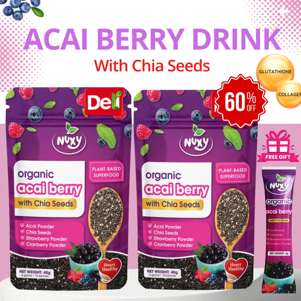 NUXY by DELI OrganicAcai Berry Powdered Drink With Chia Seeds Glutathione Collagen Whitening Skin