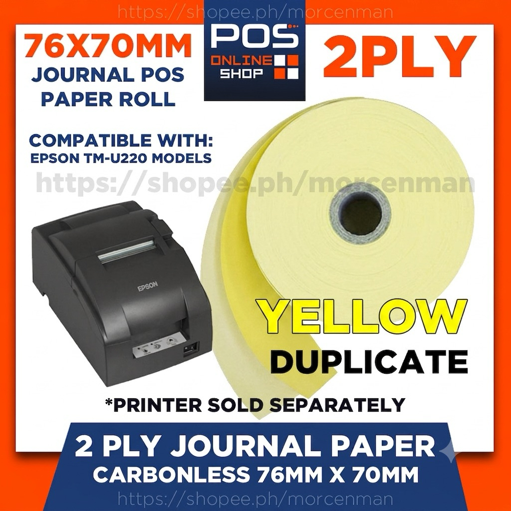 2PLY POS YELLOW Carbon Carbonless Journal Paper 76 by 70mm for dot ...