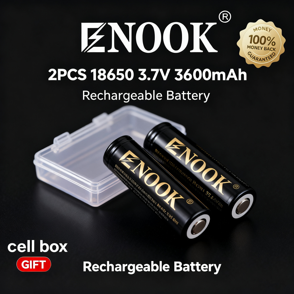ENOOK 18650 3600mAh 35A 3.7v 2PCS Rechargeable Battery Lithium ion ...