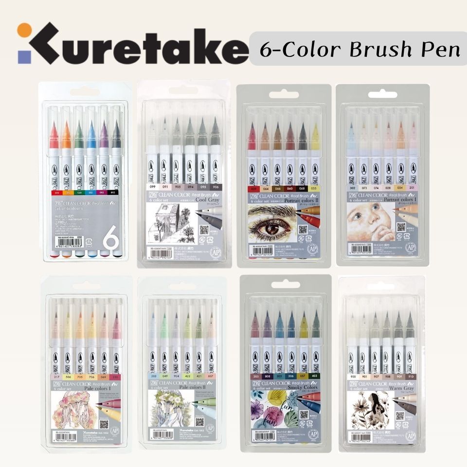 Kuretake ZIG Clean Color Real Brush Pen 6-Color Set RB-6000AT | Shopee ...