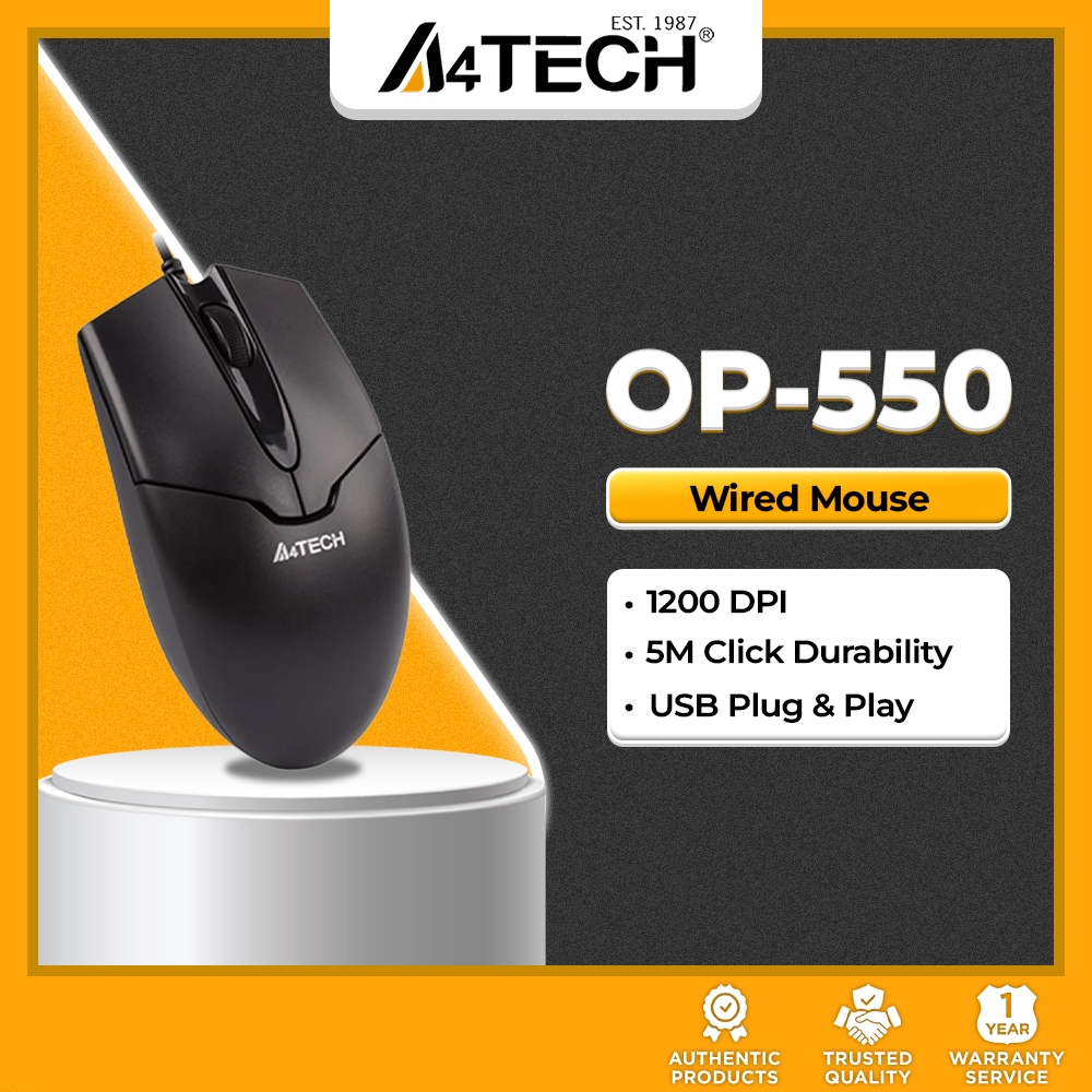A4Tech OP-550 Wired USB Mouse, 1200 DPI Durable Office Computer Mice ...