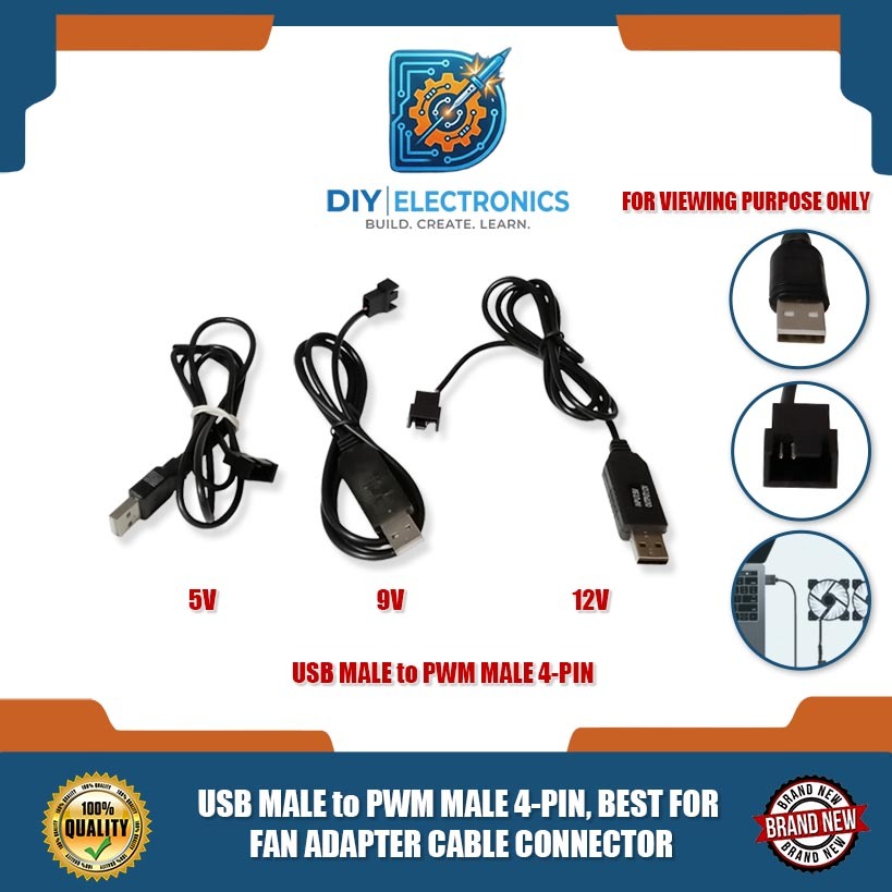 DIY ELECTRONICS USB MALE to PWM MALE 4-PIN, BEST FOR FAN ADAPTER CABLE ...