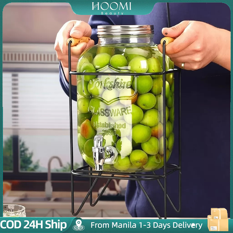 4L5L8L10LGlassBeverageDispenserJarwithMetal Stand & Faucet, Juice Water ...