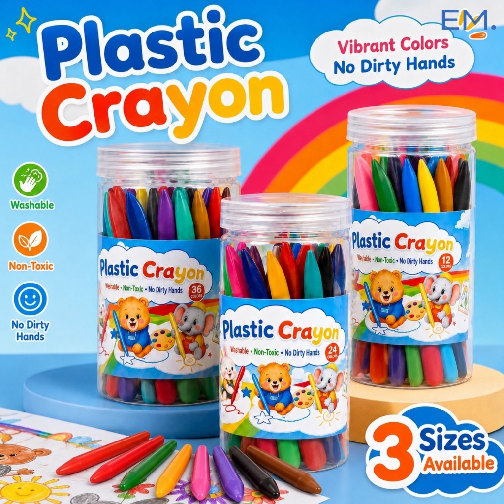 EM 12/24/36 Colors Plastic Crayons Non-Toxic Not Dirty Coloring Set ...