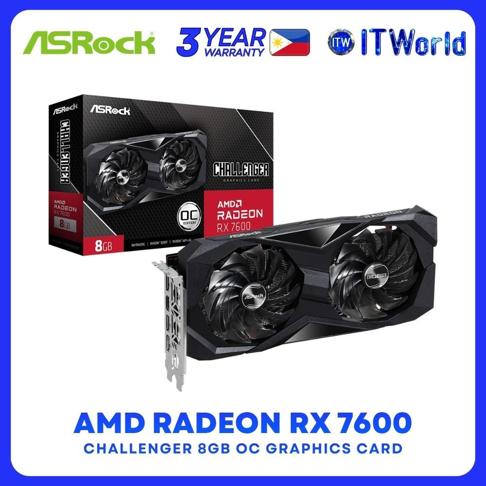 ASRock RX7600 Challenger 8GB OC GPU - 18Gbps / 128bit / Dual Fan ...