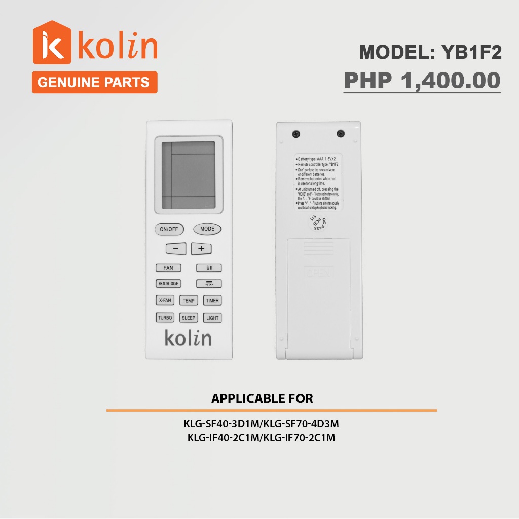 YB1F2 - KOLIN REMOTE CONTROL | Shopee Philippines