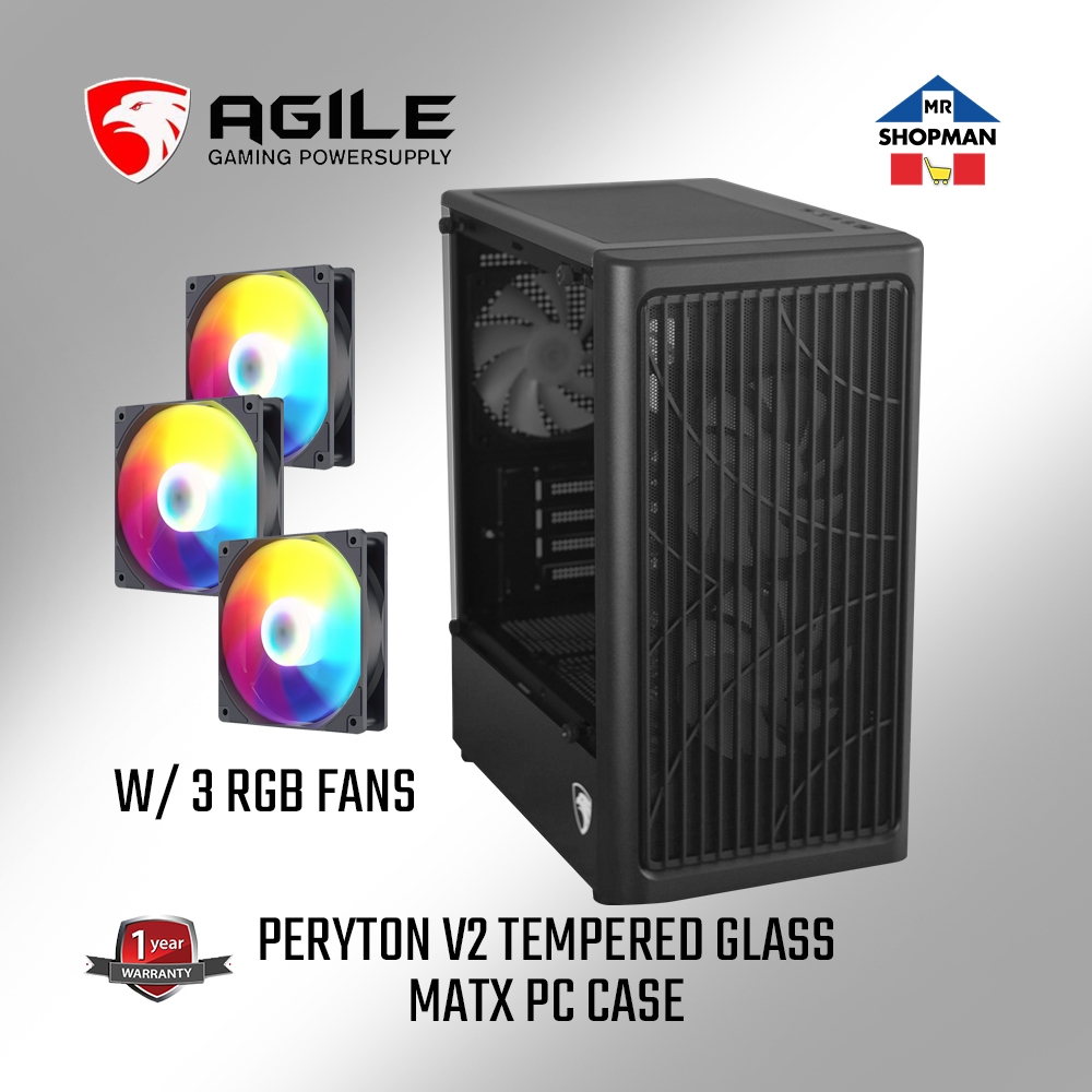 Agile PERYTON V2 Tempered Glass with 3 RGB Fans MATX PC Case | Shopee ...