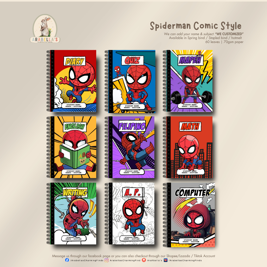 Spiderman Comic Style SPRING Notebook | Customizable Name & Subject ...