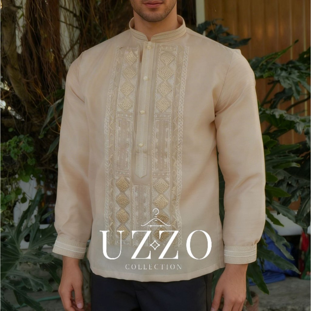 UZZO Pitsera Beige Barong Modern Collar Pinya Organza Graduation ...