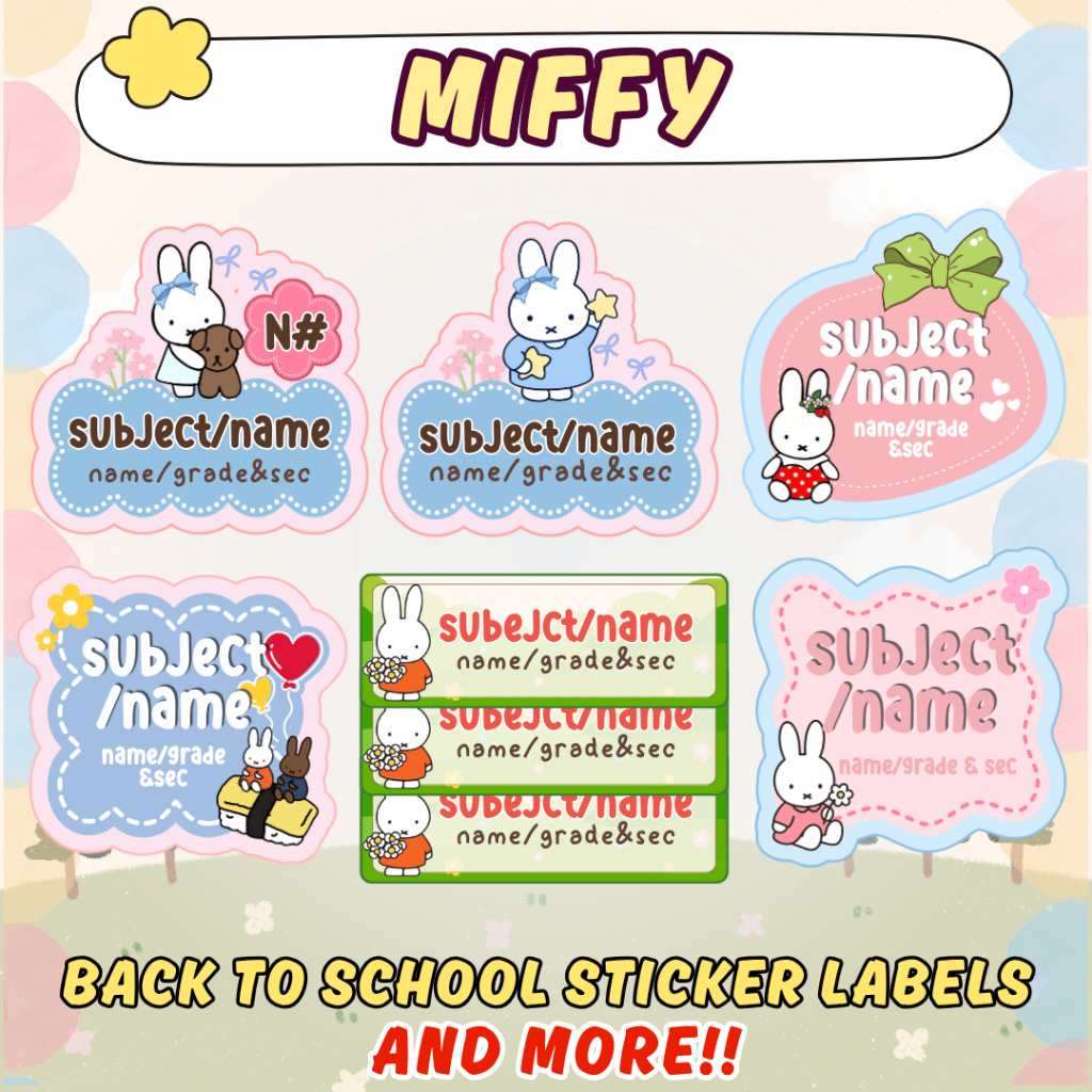 Customized Miffy Name & Subject Label Waterproof Stickers | Shopee ...