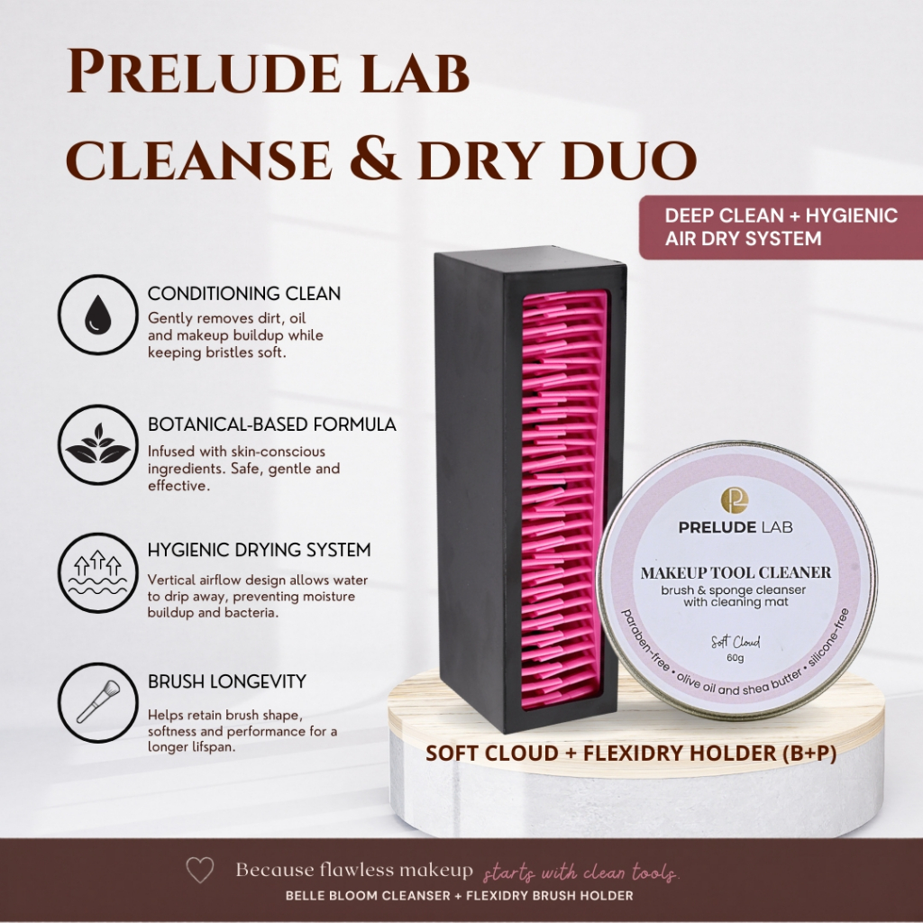 PRELUDE LAB Cleanse & Dry Duo, Solid Makeup Brush and Sponge Cleanser ...