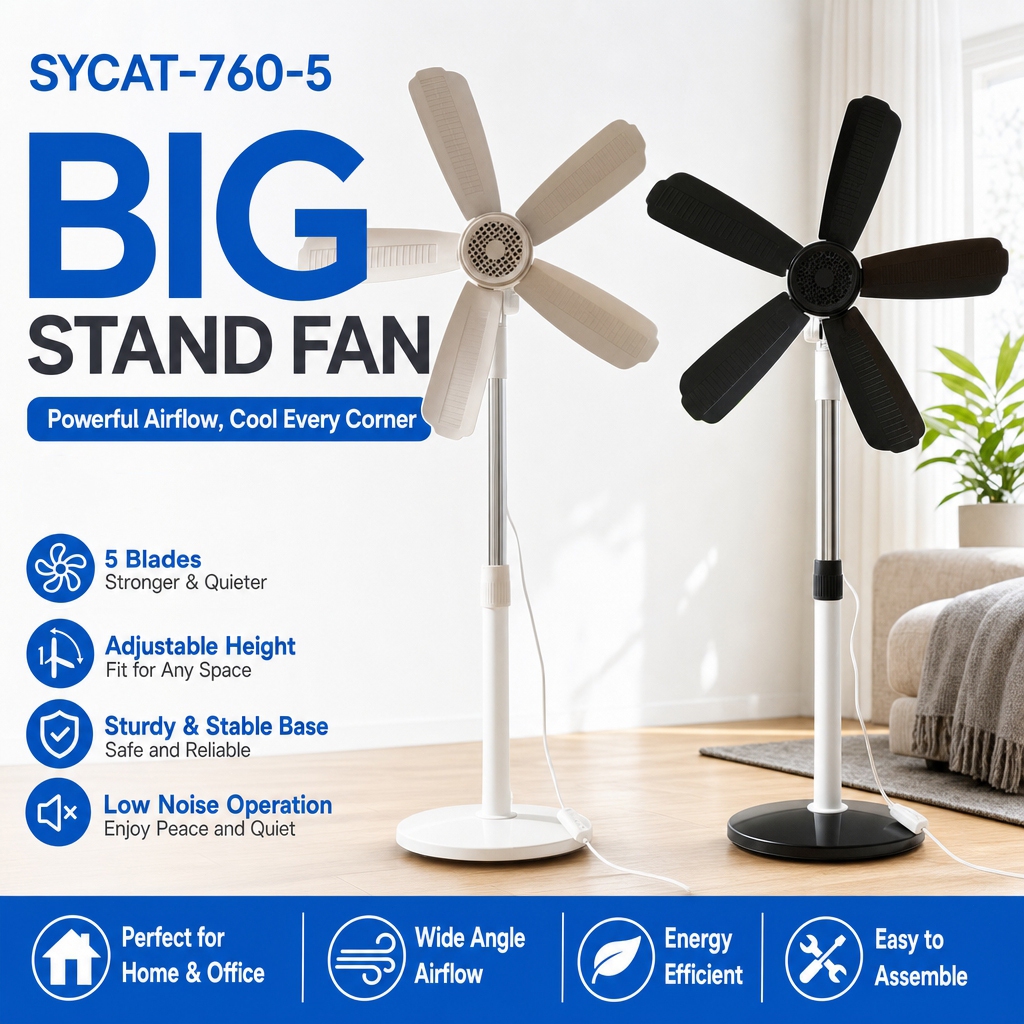 SYCAT-Y760-5 Blade Stand Fan Big Floor Electric Fan Floor Clip Fan Big ...