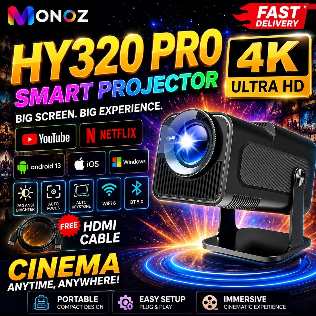 HY320 Pro 4K Smart Projector | Android 13, 1080P, Big LCD, Dual-Band ...