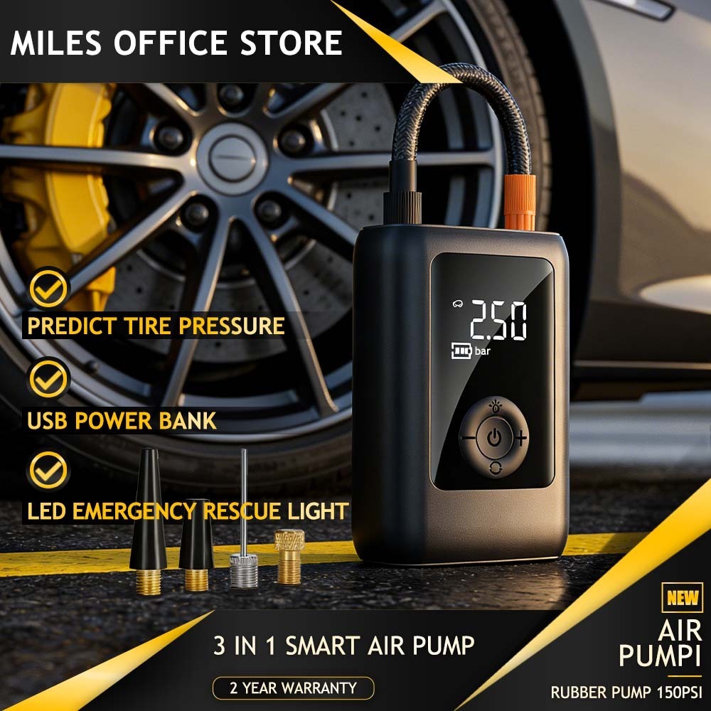 Portable 150PSI Cordless Air Compressor for Car Tires with Power Bank ...