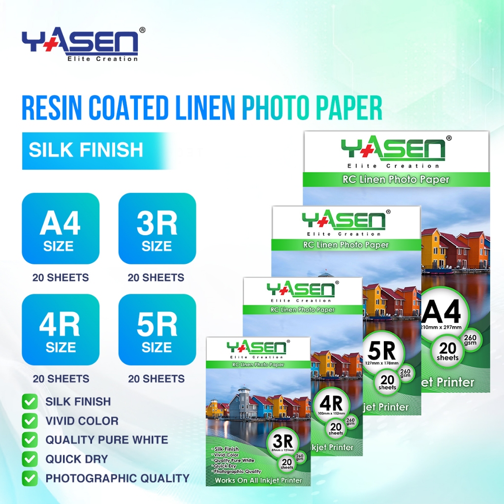 Yasen RC Linen Woven Photo Paper 260gsm Resin Coated A4 5R 4R 3R ...
