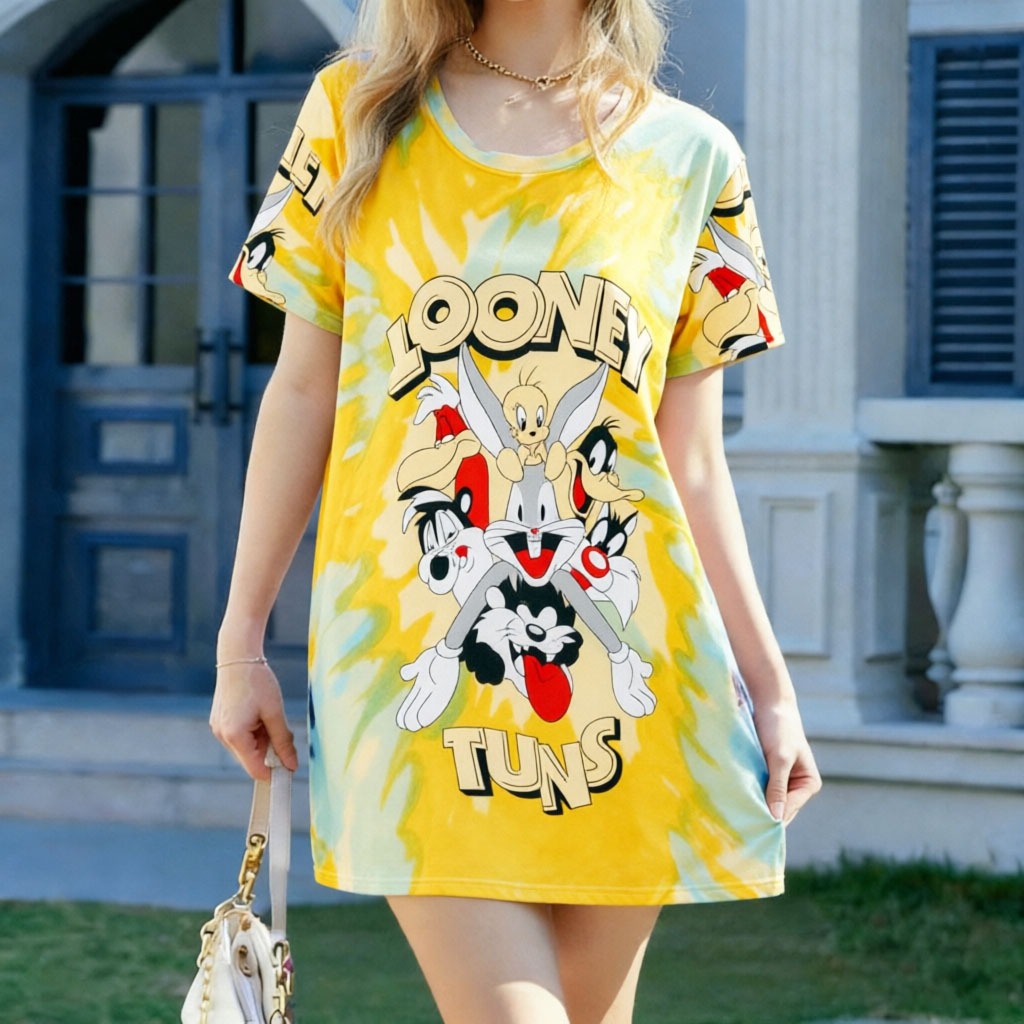 looney tunes t shirt dress Buy Bewakoof Looney Tunes Women's Green Lola Pose Graphic Printed Oversized  Plus Size T-Shirt Dress Online