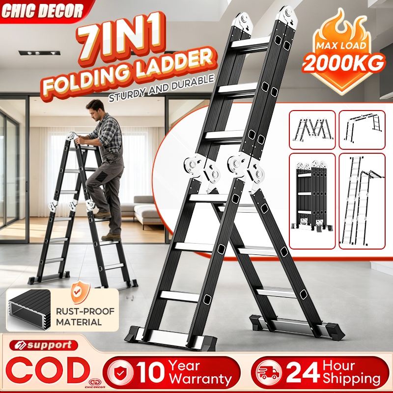 Ladder Foldable Heavy Duty Aluminum 20/16/12FT Thickened Multipurpose ...