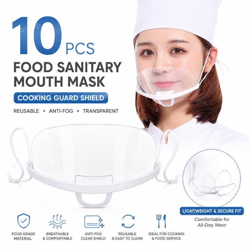 10Pcs Food Sanitary Mouth Mask Cooking Guard Reusable Shield Protection ...