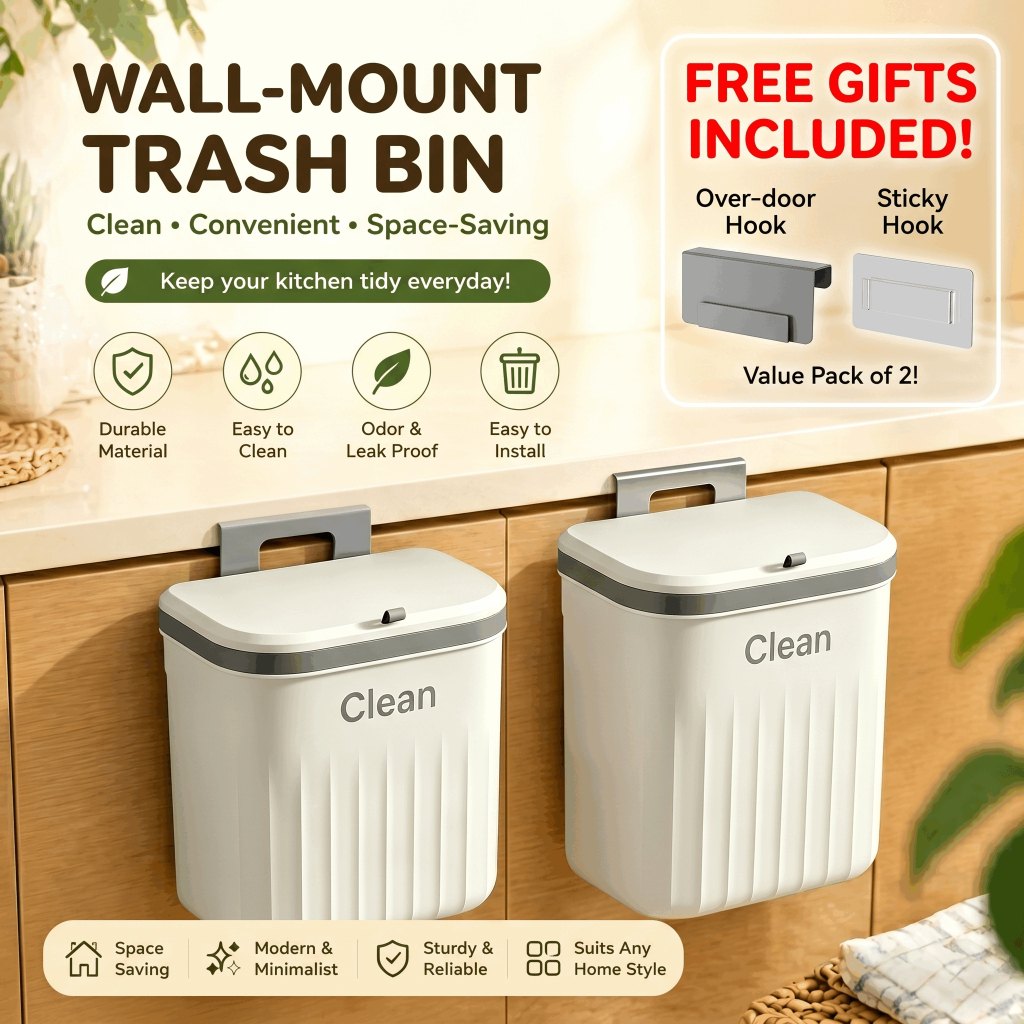 Talmf Kitchen Wall Mounted Trash Can With Cover Hanging Garbage Bin ...