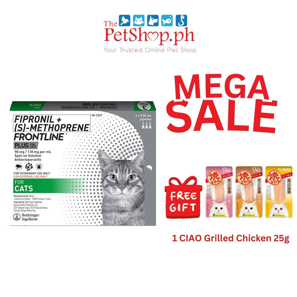 Frontline Plus Tick & Flea Drops For Cats (3 pipet/box) -FREE 1 Ciao ...