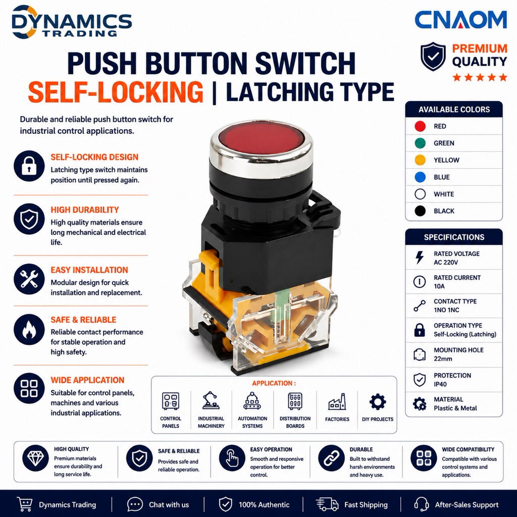 Push Button Switch LA-38 22MM | Latching Type 1NO1NC 440V | CNAOM No ...