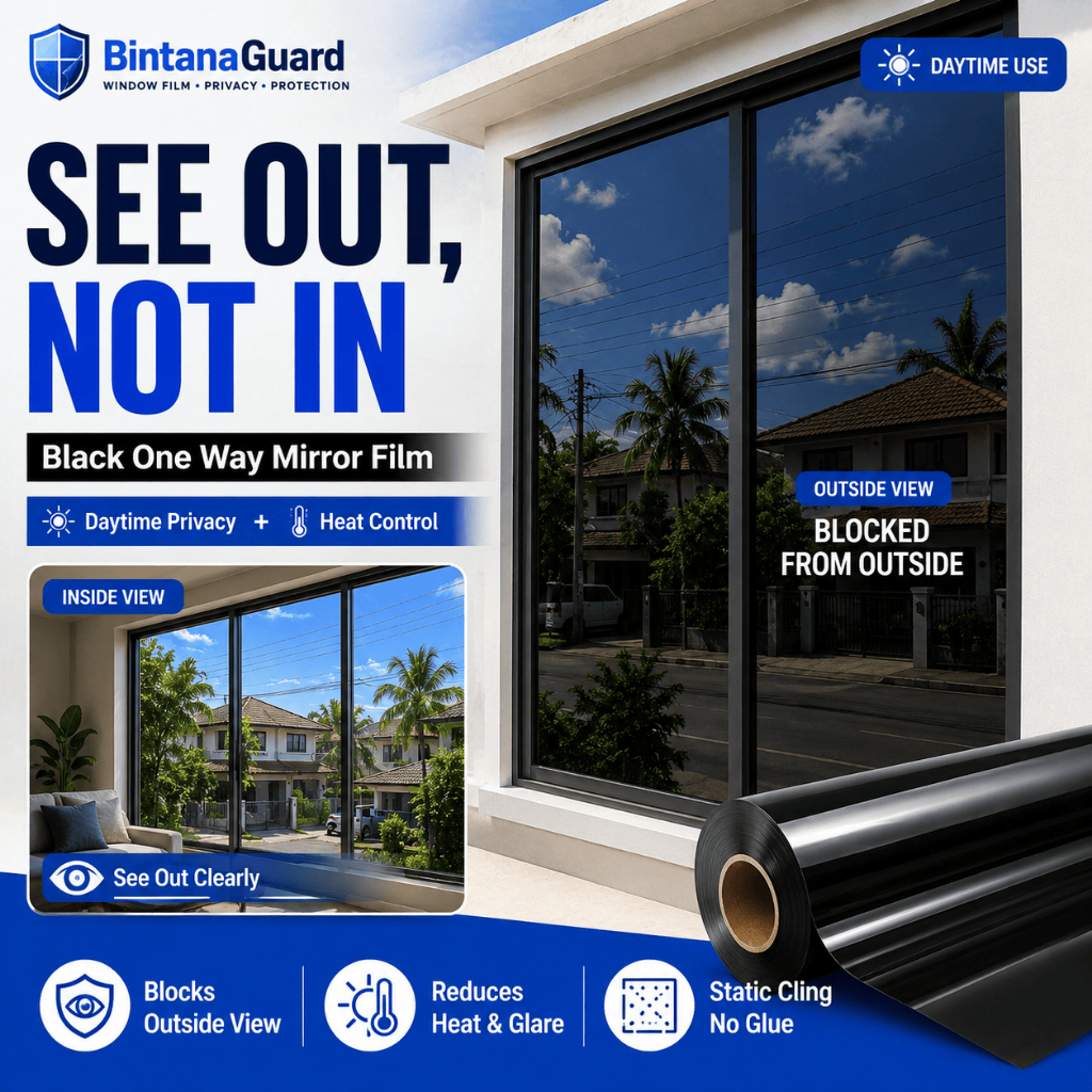 （120cm*400cm）BintanaGuard Black One Way Mirror Window Tint Film Daytime ...