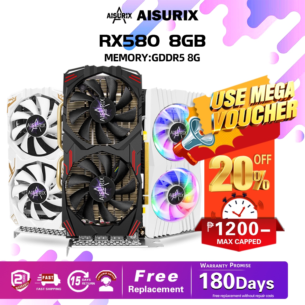 AISURIX RX 580 8GB New Brand Graphics card GDDR5 Computer GPU Video ...