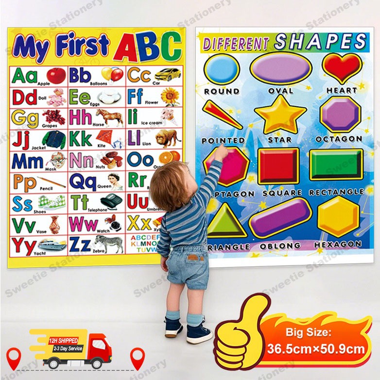 Big Size Chart For Kid Educational Set Wall Colors ABC Alphabet Chart ...