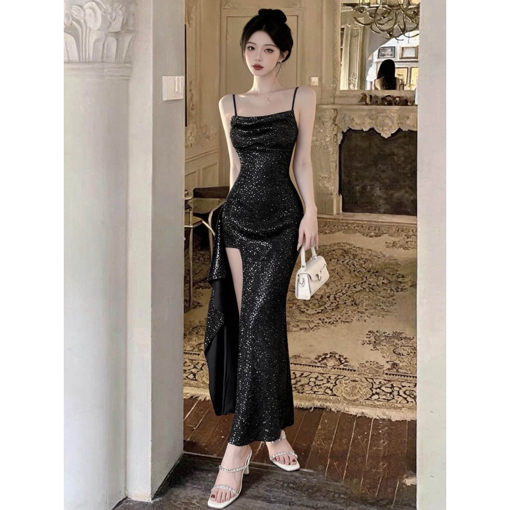 summer long black glitter sexy dress for women formal elegant plus size korean new bodycon dress