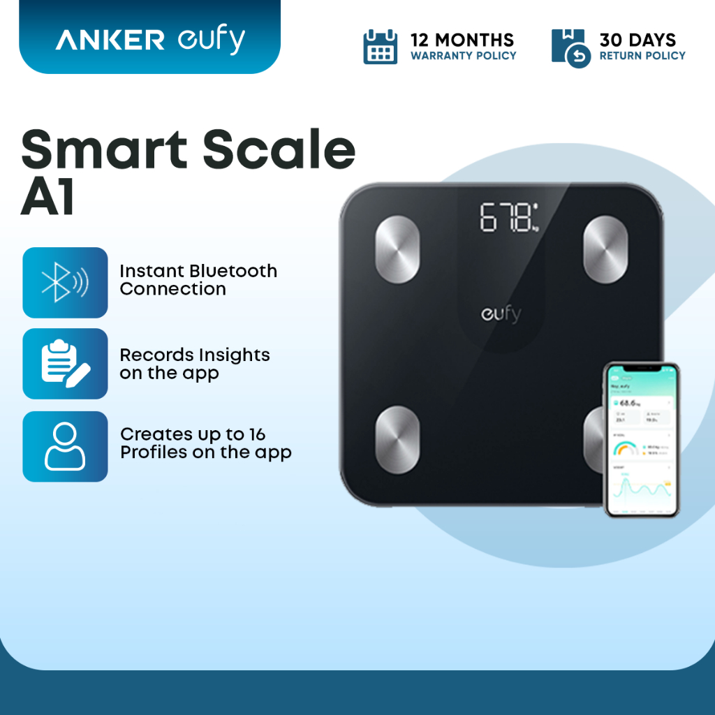 ANKER eufy A1 Bluetooth Smart Scale Digital Health Monitor Scale Smart ...
