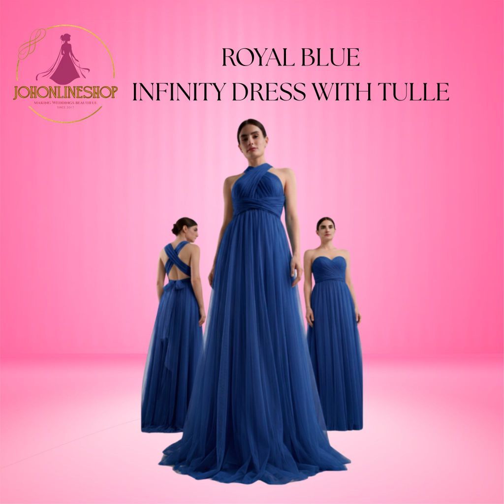 infinity dress royal blue with Tulle [color:COPPER]color:Brown Beaded Sheer Black Lace Size:38W X 30L Straps can be tied