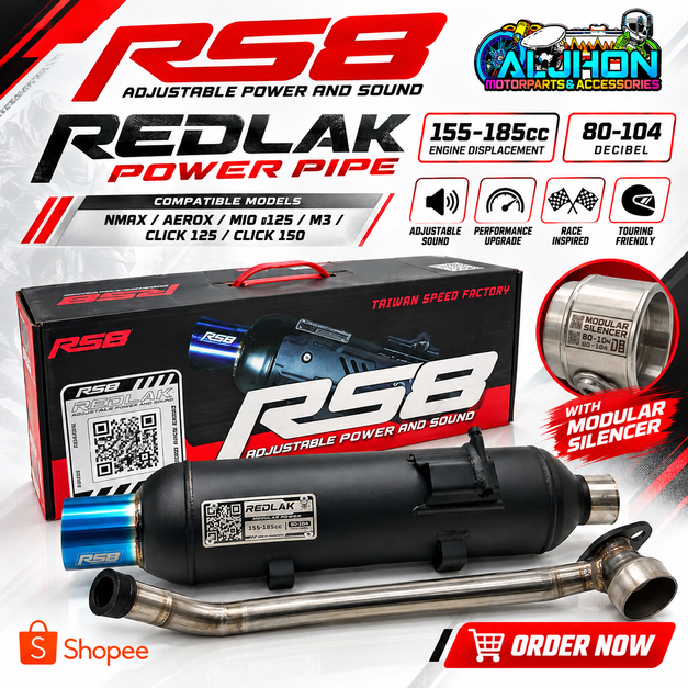 RS8 REDLAK POWER PIPE FOR NMAX/AEROX/M3/CLICK 125/CLICK150