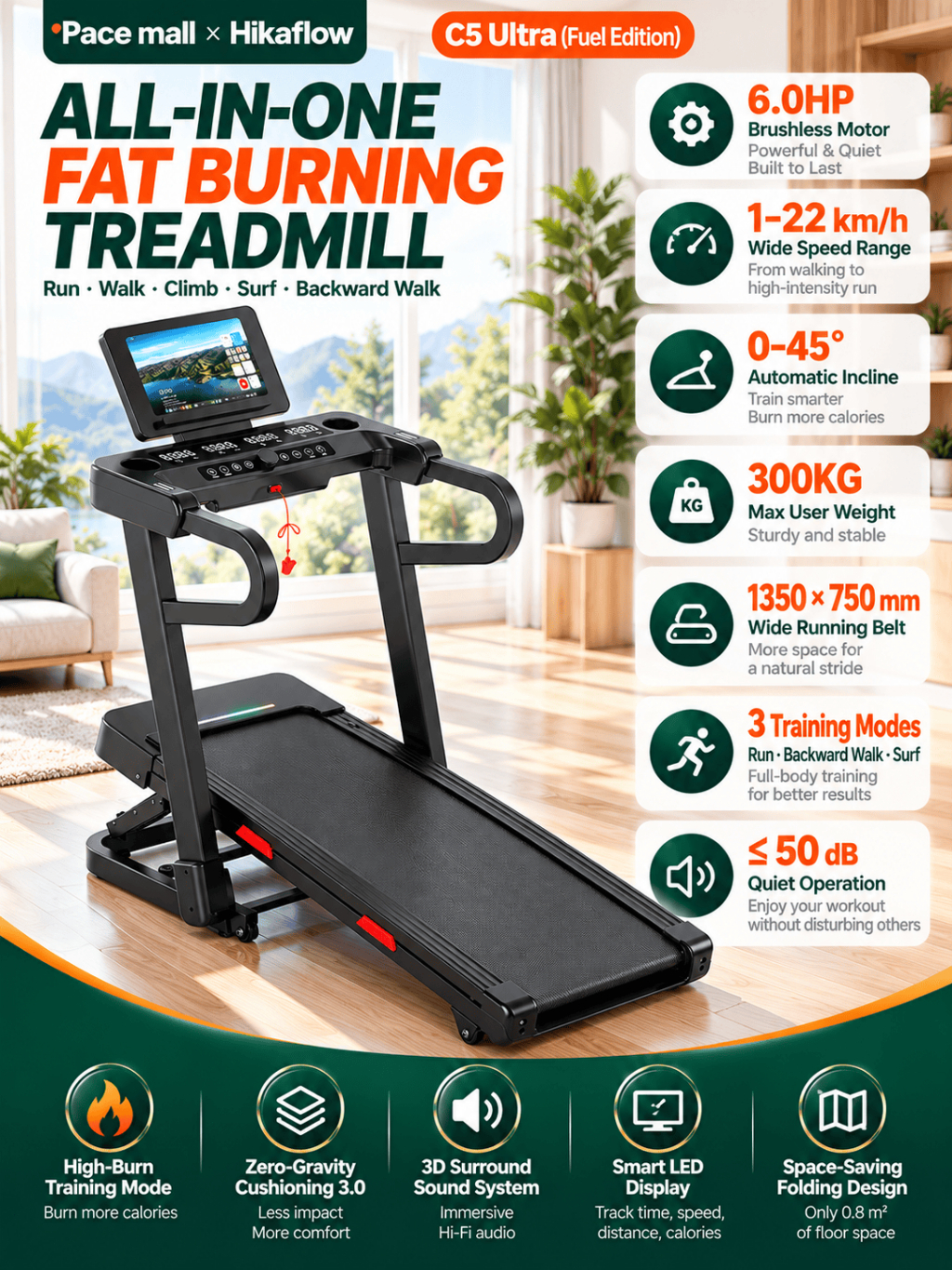 Treadmill Heavy Duty Electric Machine Foldable Electric Treadmill Led ...