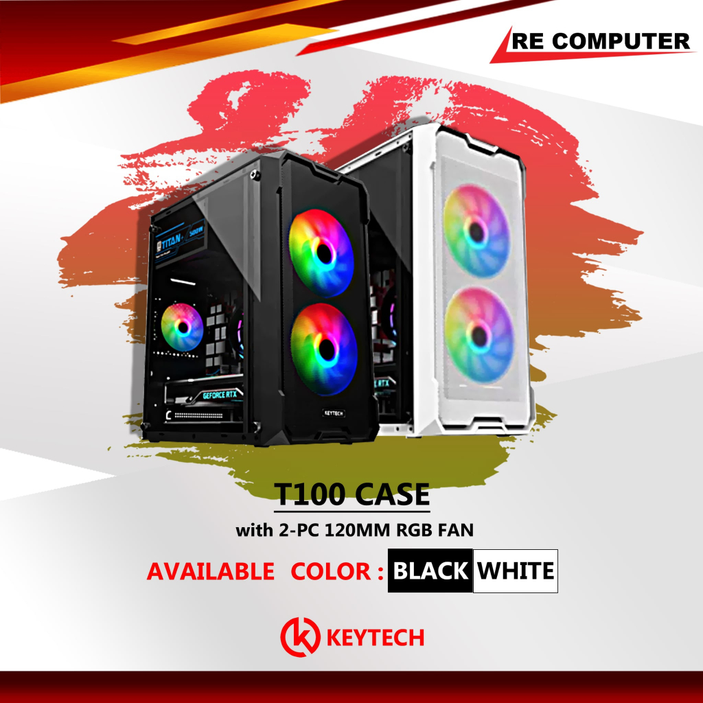 Keytech t100 Tempered Glass Gaming Pc case with RGB fans | Shopee ...