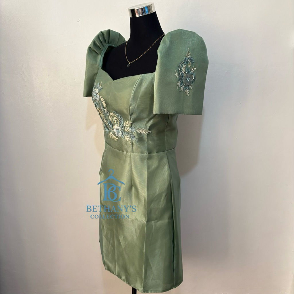 SAGE GREEN FILIPINIANA DRESS MIDI - LACED | Shopee Philippines