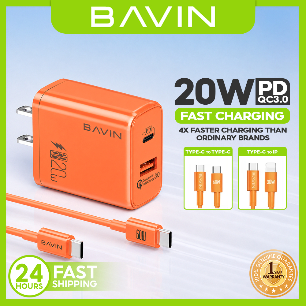 BAVIN PC828 / PC827 20W PD Fast Charging Charger Dual Type-C & USB Port ...