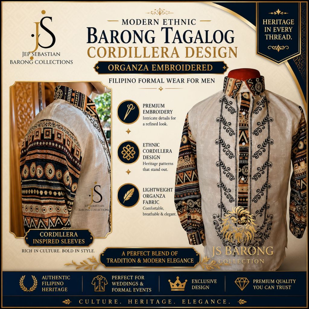 Modern Ethnic Barong Tagalog Cordillera Design Organza Embroidered ...